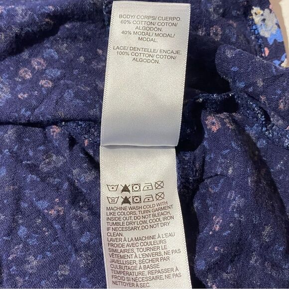 Lucky Brand Blue Ditsy Floral Short Sleeve Ruffled Hem Cotton Top Women's Size S - Picture 9 of 13